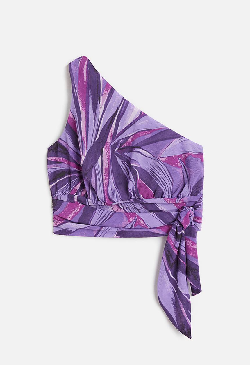 H&M - Cropped one-shoulder top - multi,purple