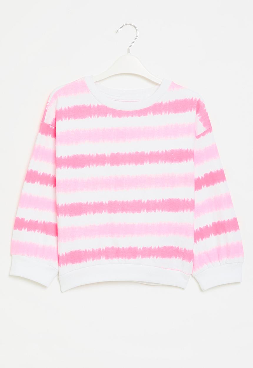 MINOTI - Girls white basic dye fleece crew - white & pink