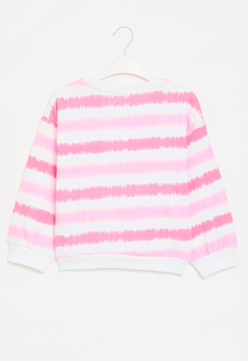 MINOTI - Girls white basic dye fleece crew - white & pink