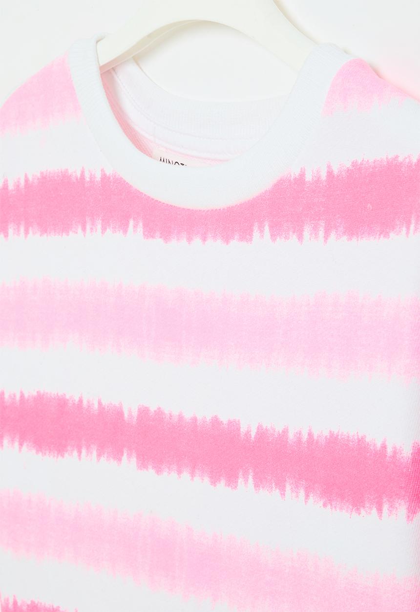 MINOTI - Girls white basic dye fleece crew - white & pink