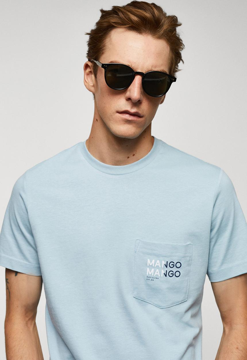 MANGO - T-shirt logopok-h - sky blue