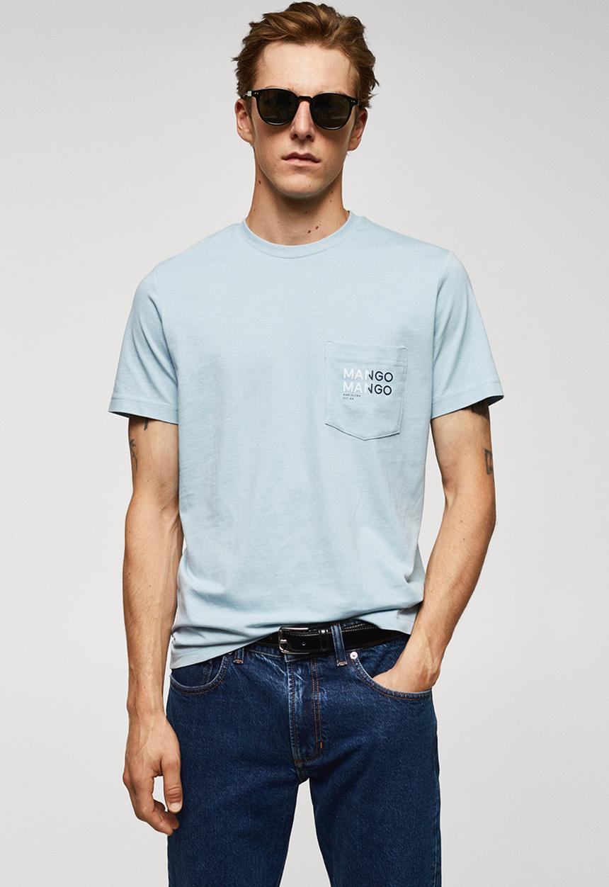 MANGO - T-shirt logopok-h - sky blue