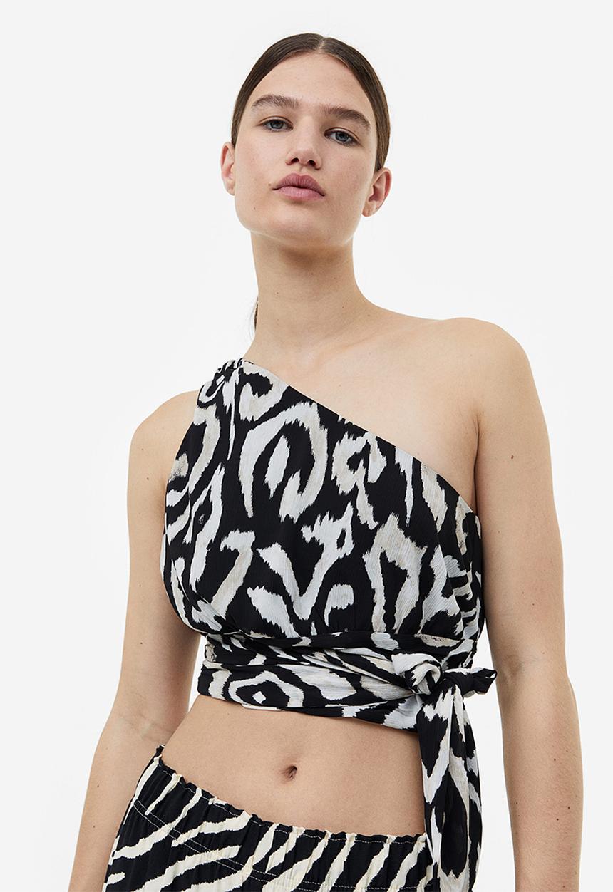 H&M - Cropped one-shoulder top - black