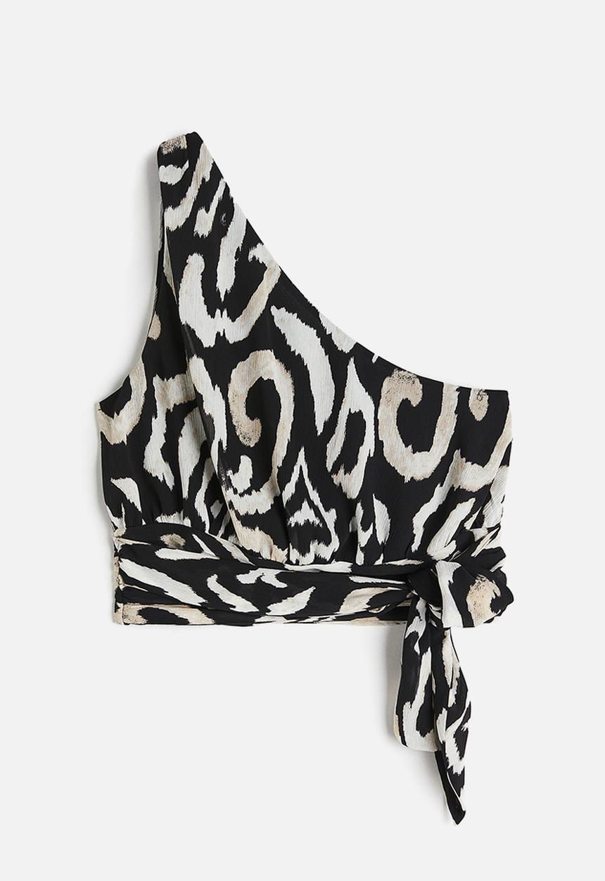 H&M - Cropped one-shoulder top - black