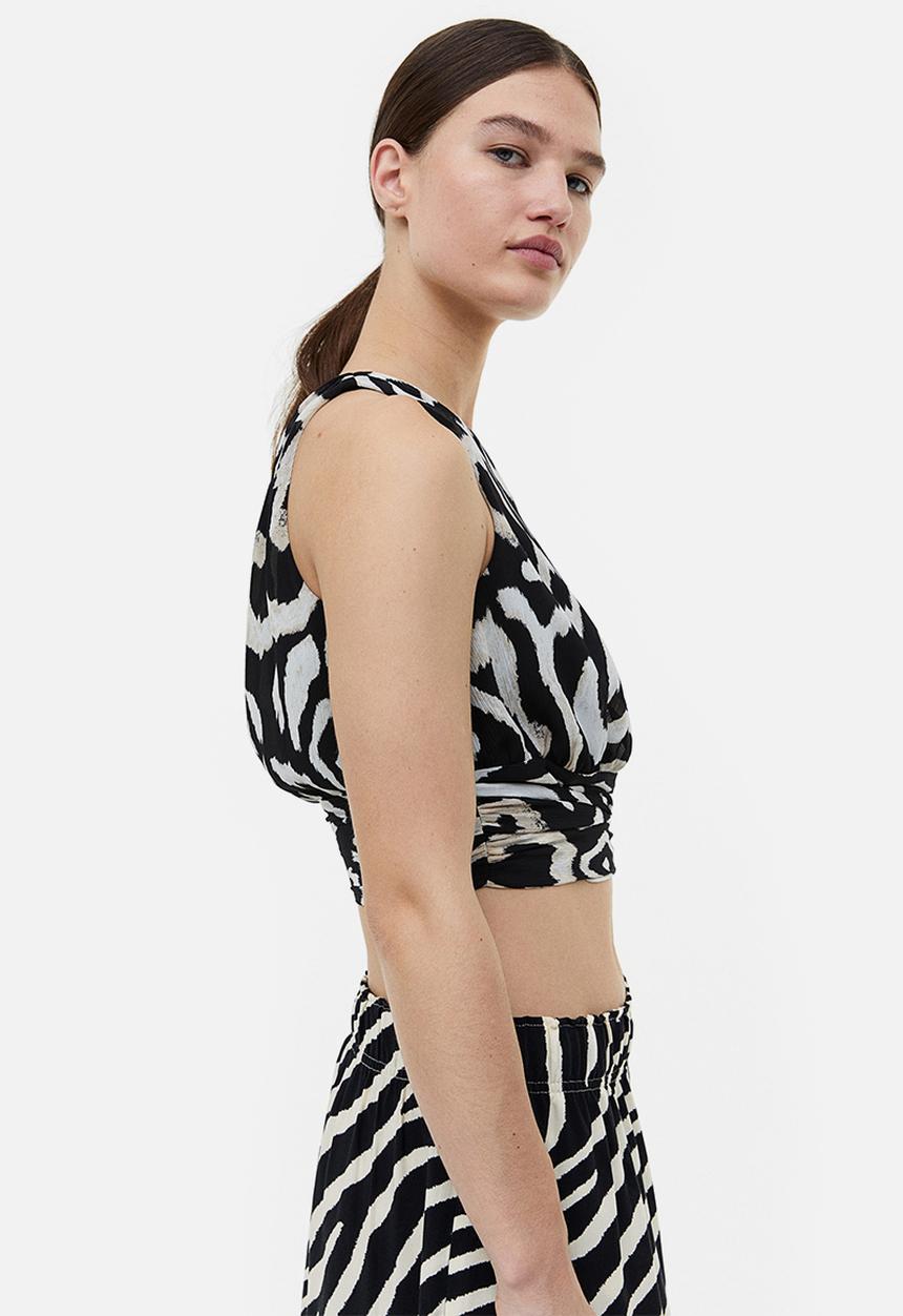 H&M - Cropped one-shoulder top - black