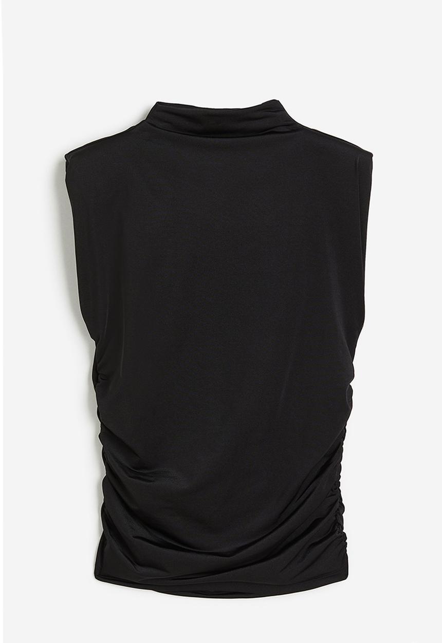H&M - Draped shoulder-pad top - black