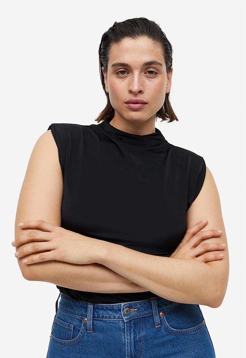 H&M - Draped shoulder-pad top - black