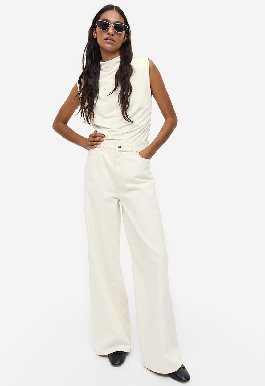 H&M - Draped shoulder-pad top - white