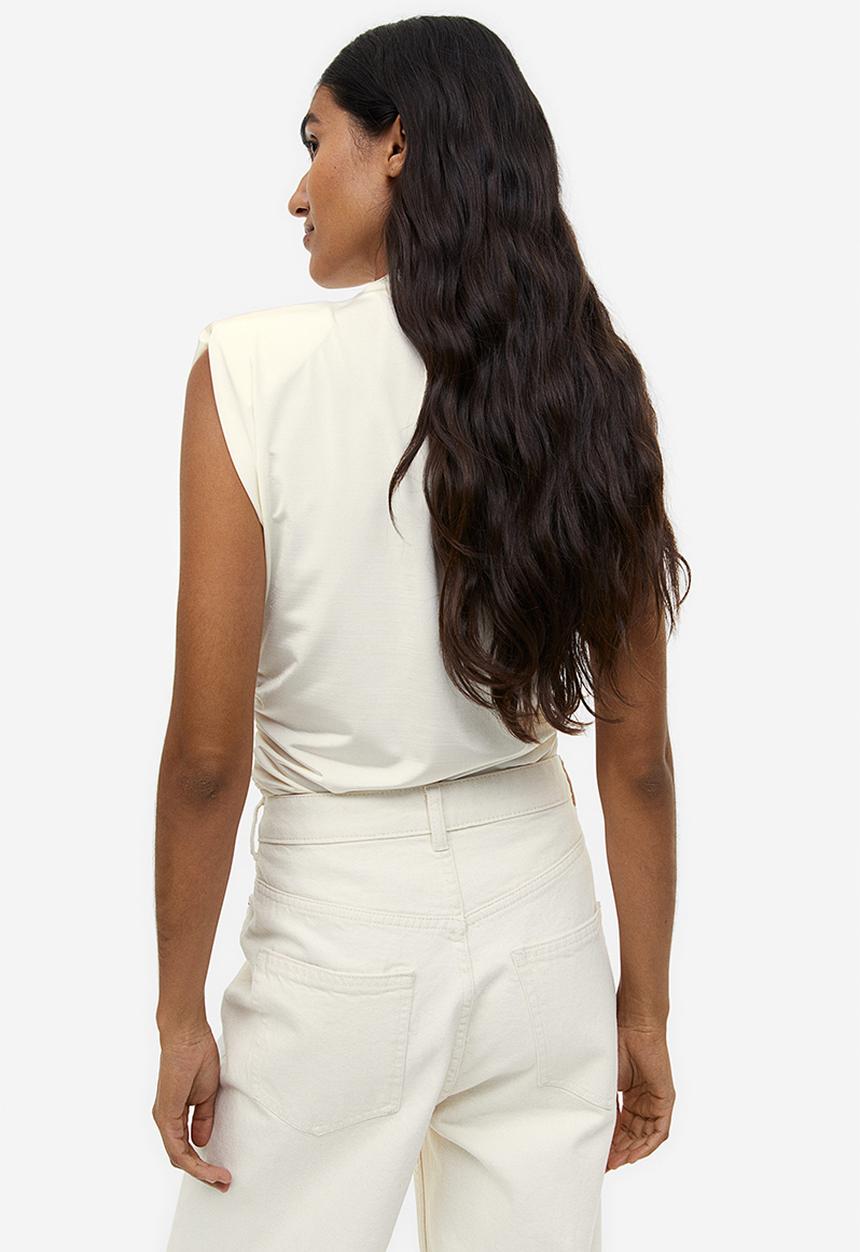 H&M - Draped shoulder-pad top - white