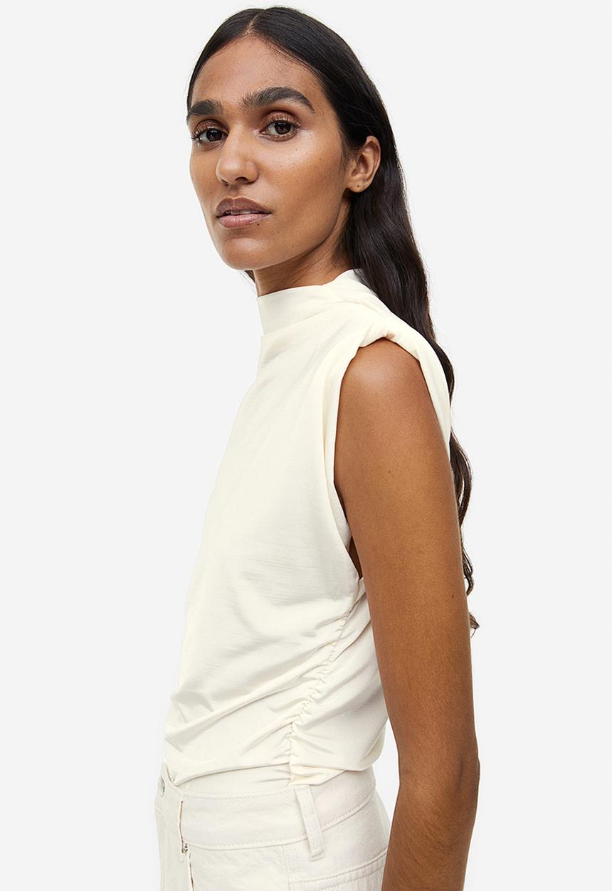H&M - Draped shoulder-pad top - white