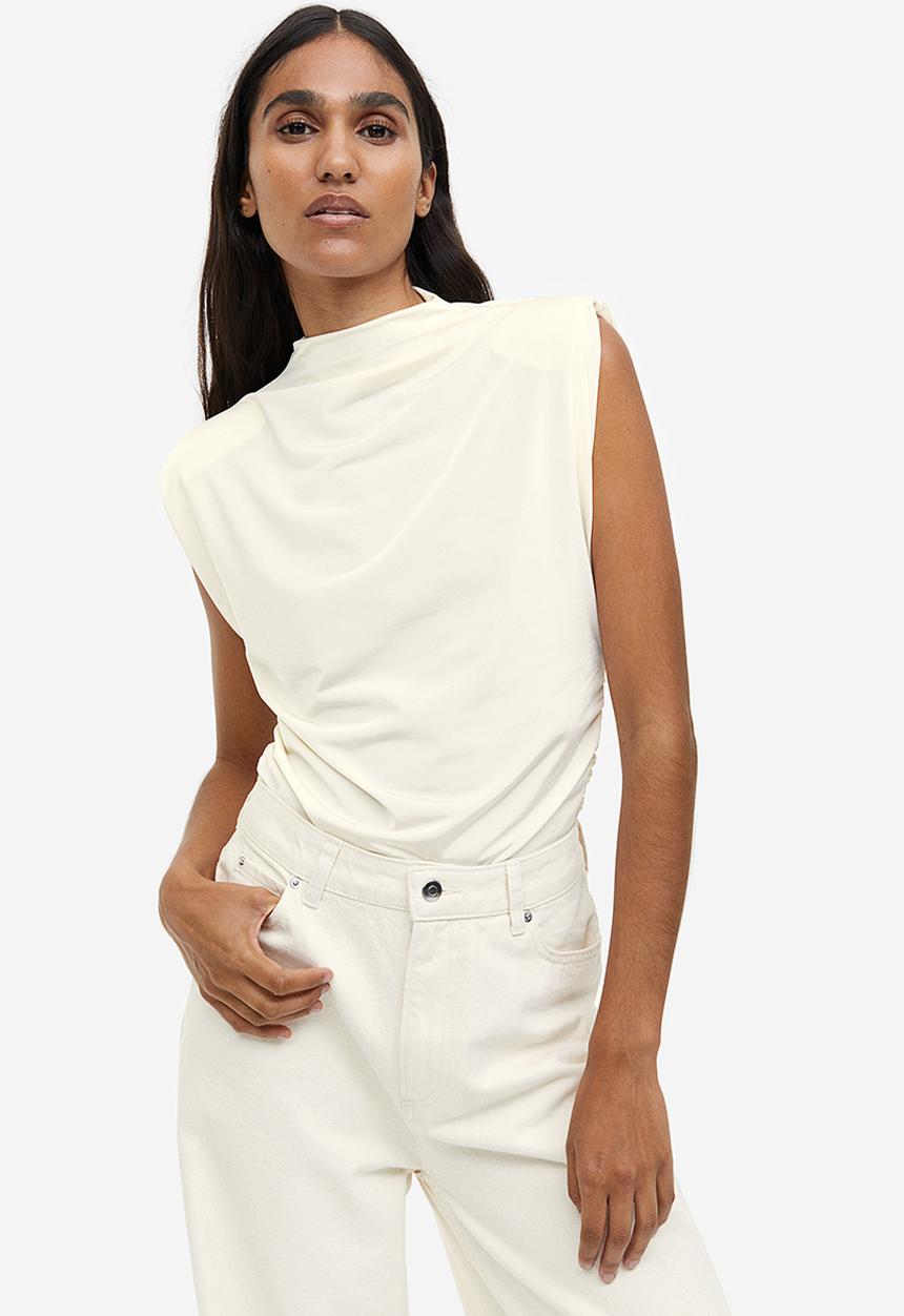 H&M - Draped shoulder-pad top - white