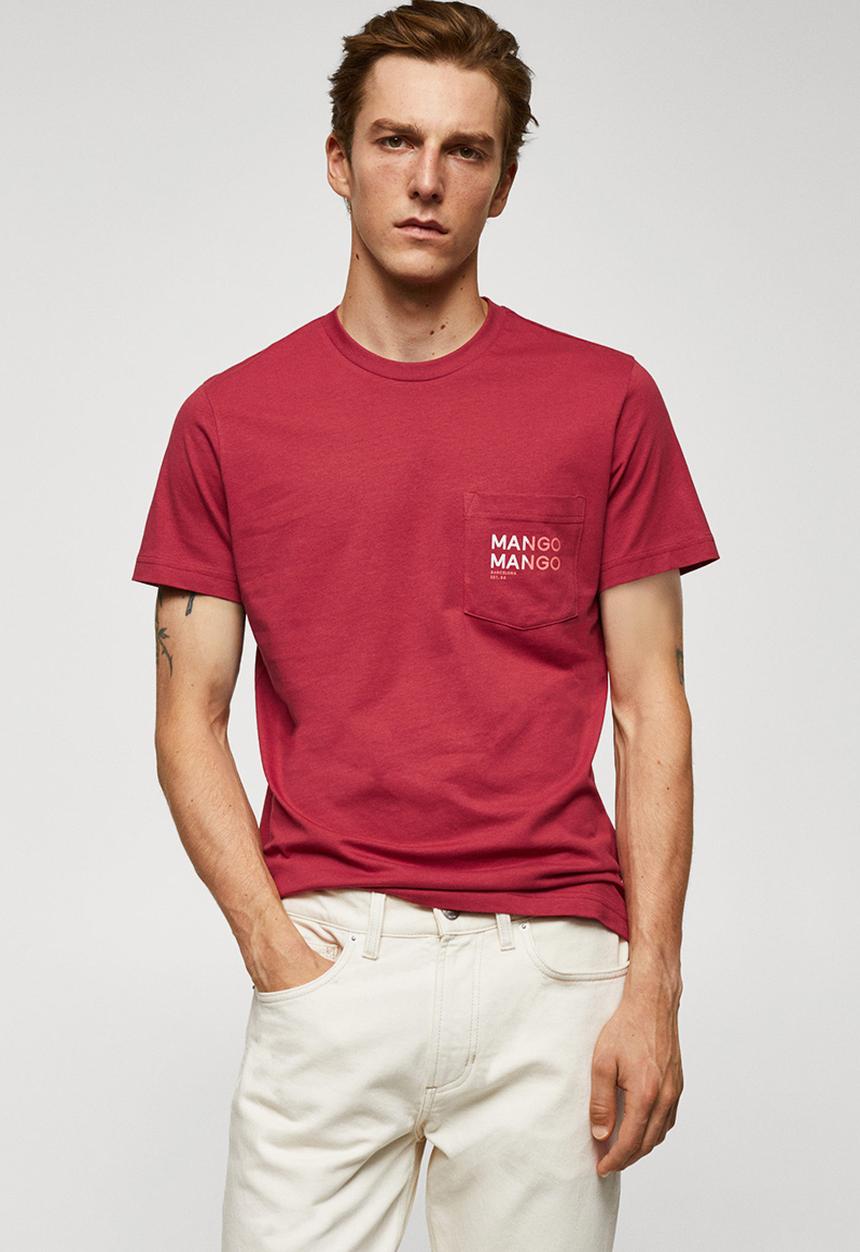 MANGO - T-shirt logopok-h - red