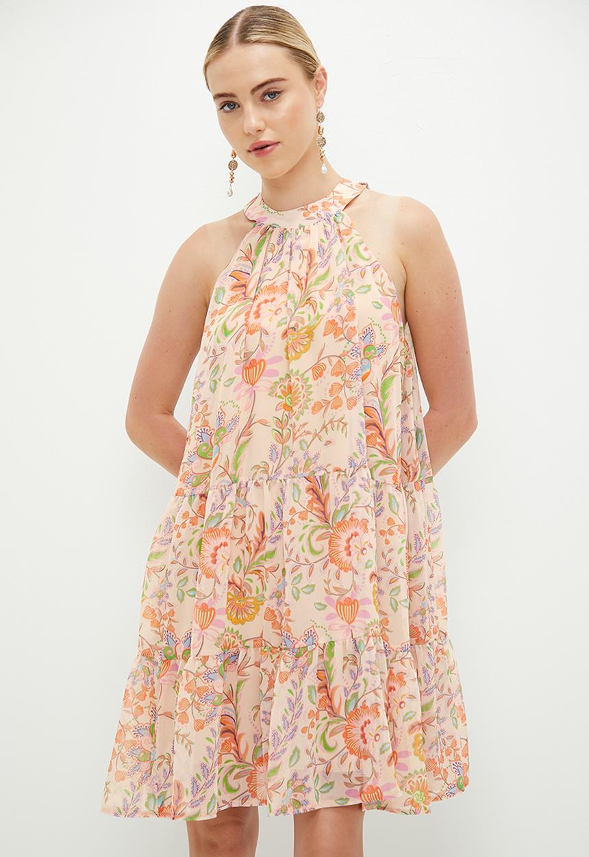 MILLA - Tiered halter trapeze dress - boho paisley