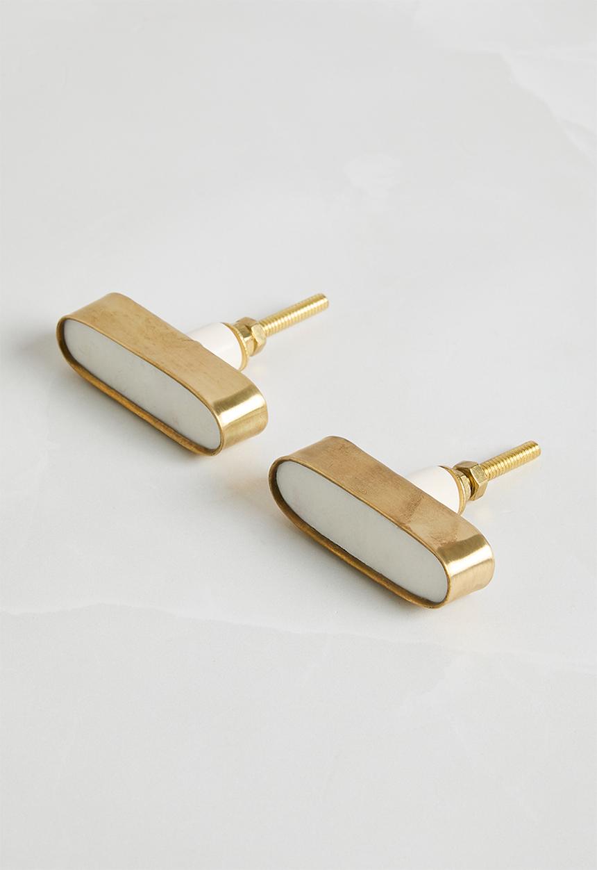 Sixth Floor - Karina marble knob set of 2 white & gold