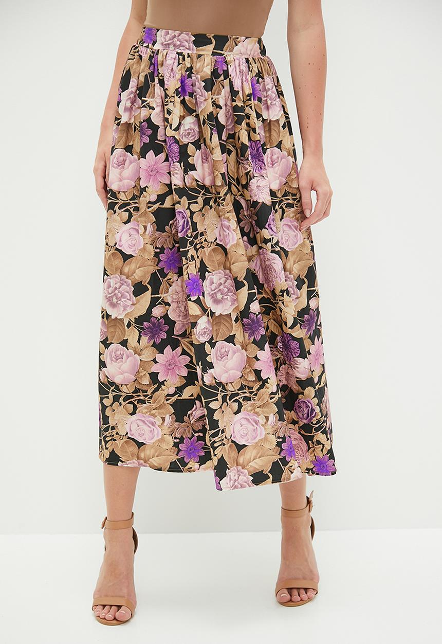 MILLA - Printed circle skirt - moody petals