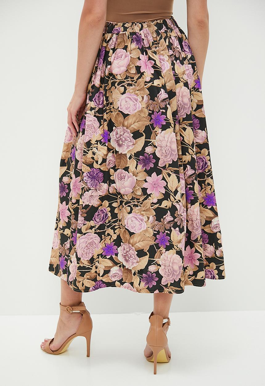 MILLA - Printed circle skirt - moody petals
