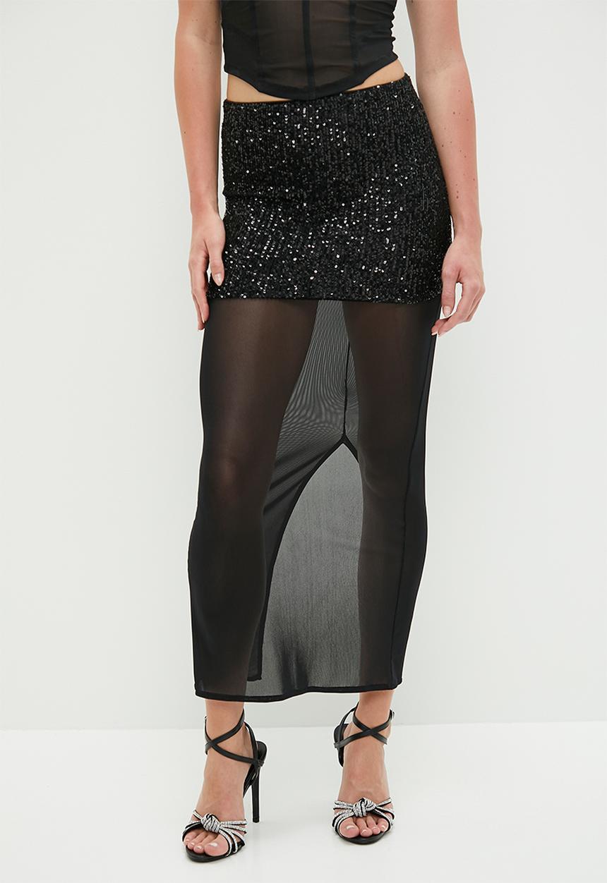 SISSY BOY - Mixed mesh high waisted skirt - black