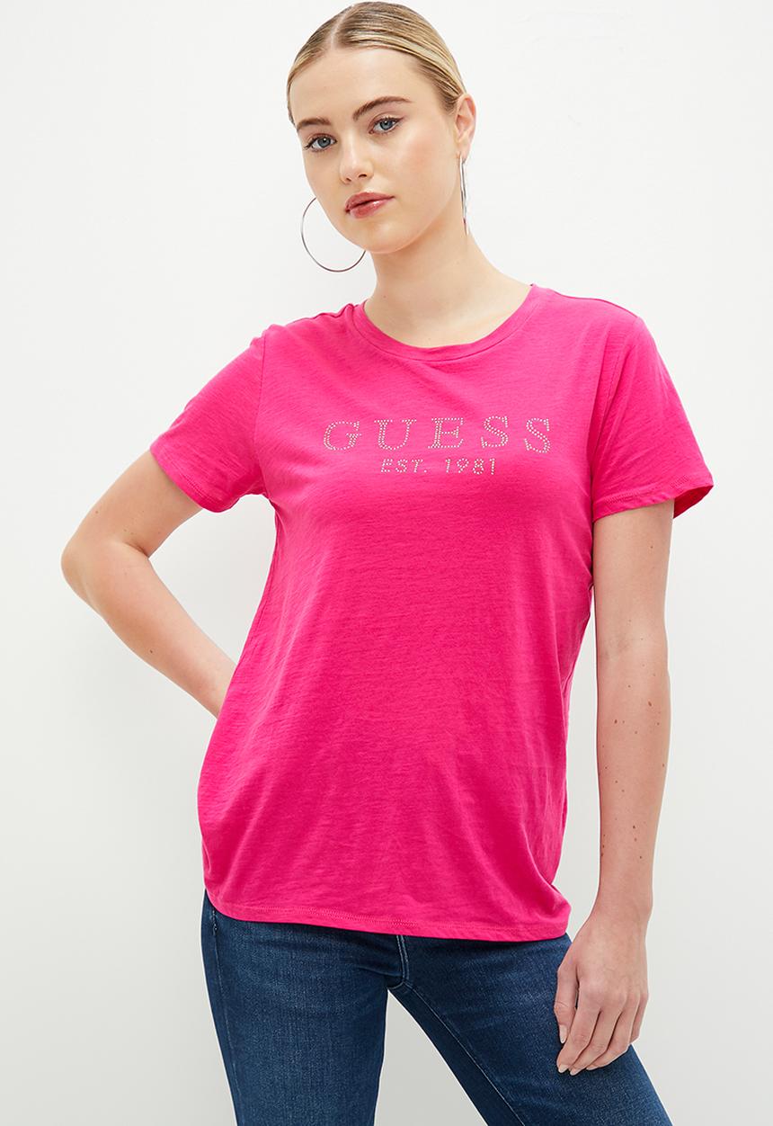 GUESS - Short sleeve guess 1981 crystal easy tee - full bloom pink