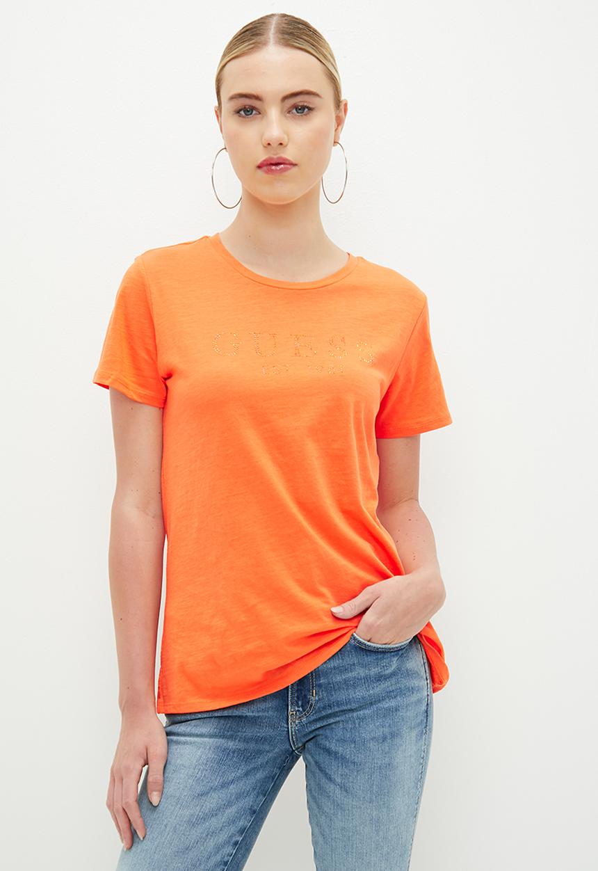 GUESS - Short sleeve guess 1981 crystal easy tee - orange slushie