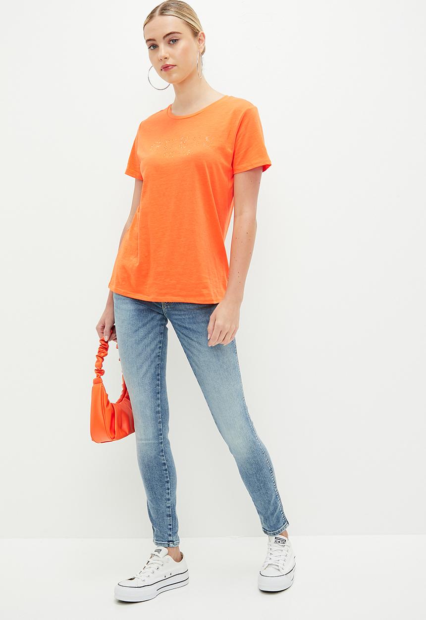 GUESS - Short sleeve guess 1981 crystal easy tee - orange slushie