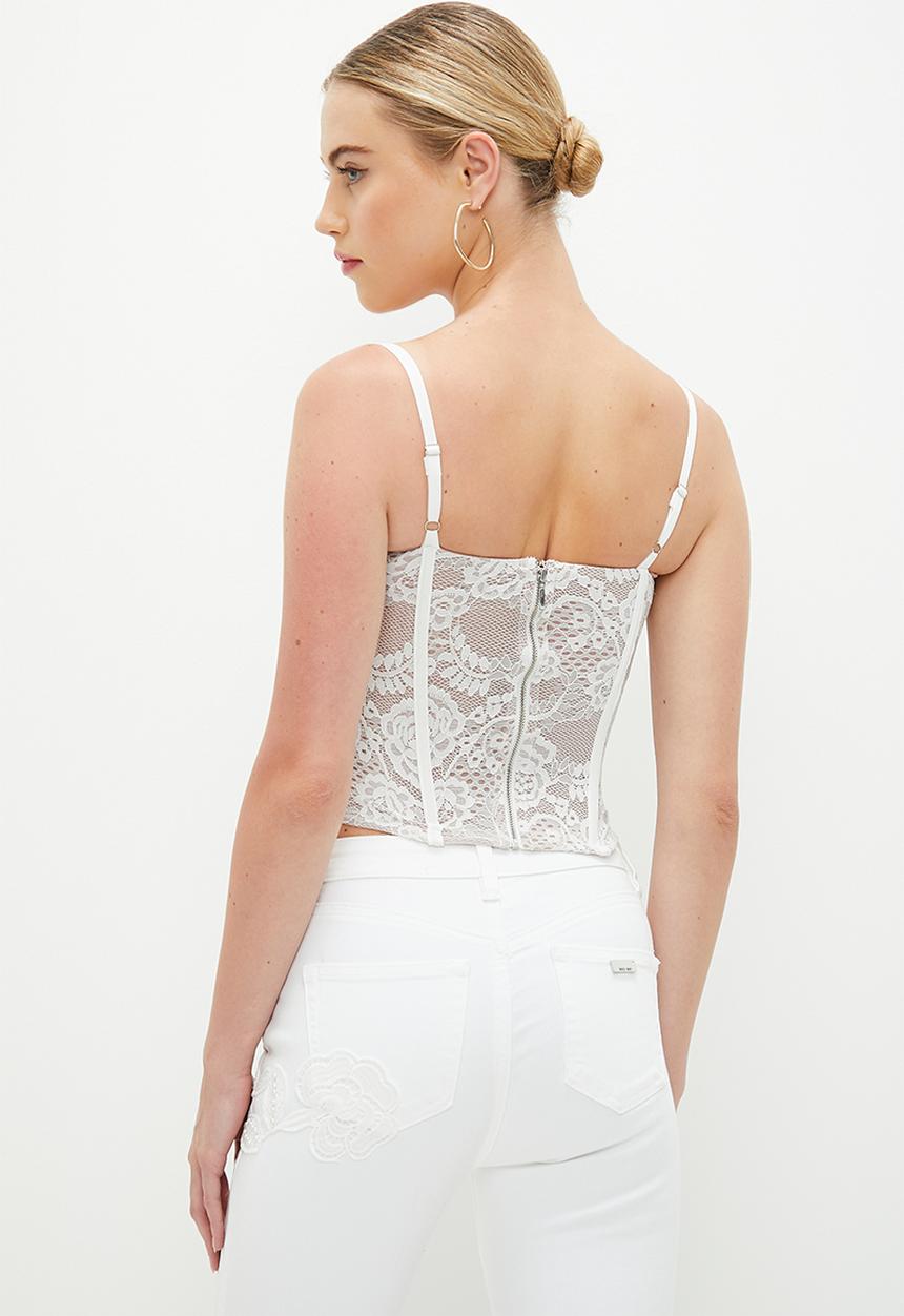 SISSY BOY - Lacey corset crop - off white