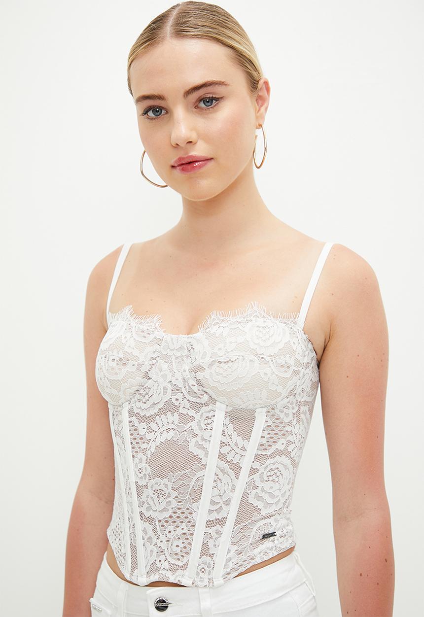SISSY BOY - Lacey corset crop - off white