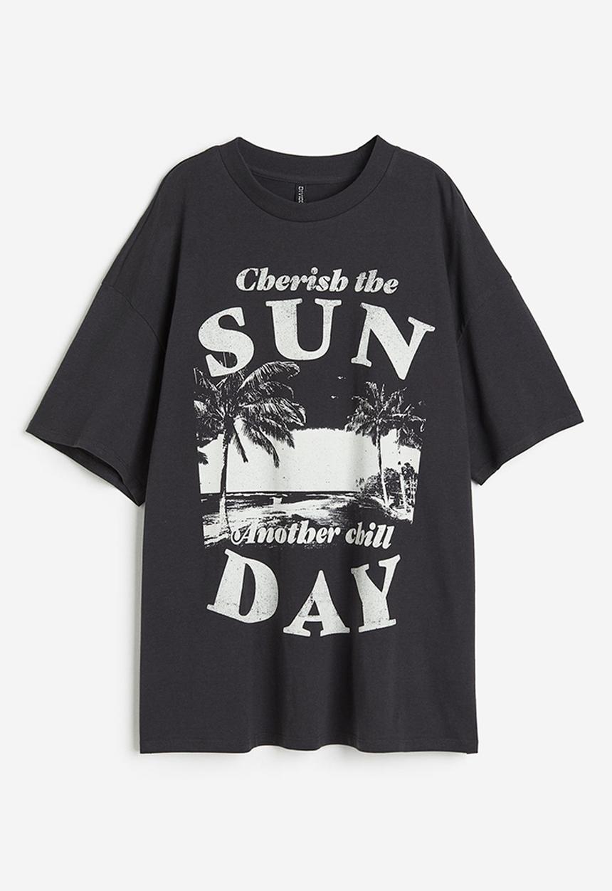 H&M - Oversized printed T-shirt - black cherish the sun
