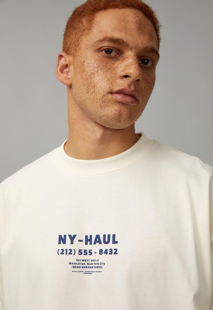 Factorie - heavy weight box fit graphic T-shirt - vanilla/ny haul