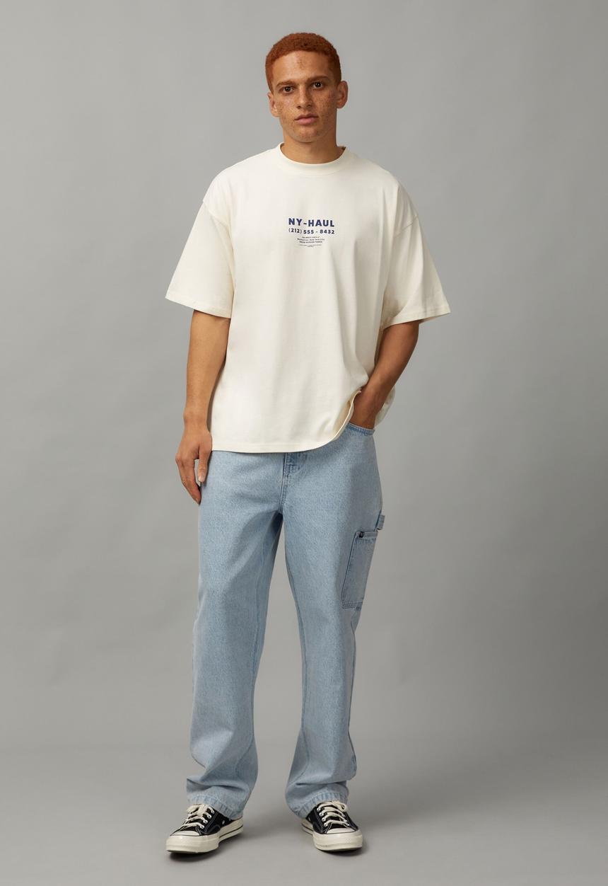 Factorie - heavy weight box fit graphic T-shirt - vanilla/ny haul