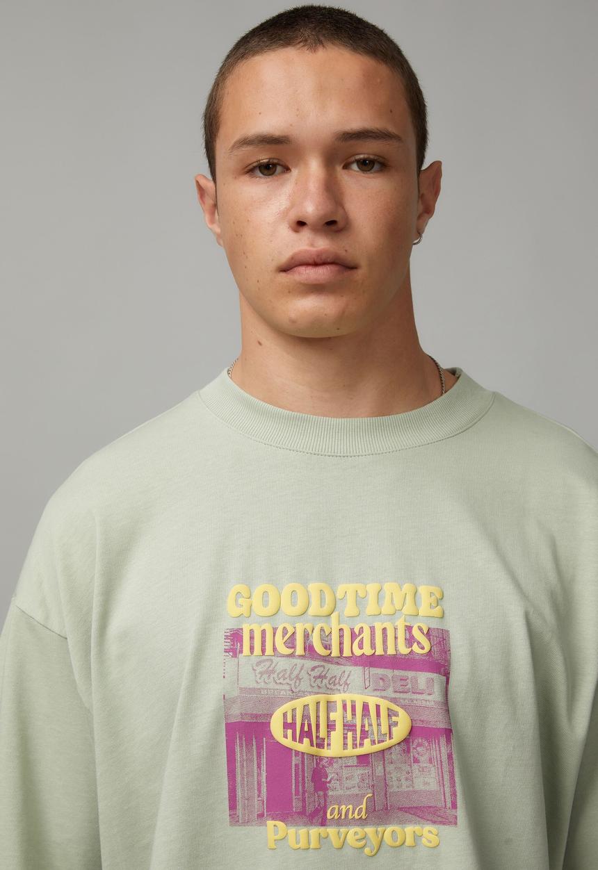 Factorie - Heavy weight box fit graphic T-shirt - wahsed seafoam/services