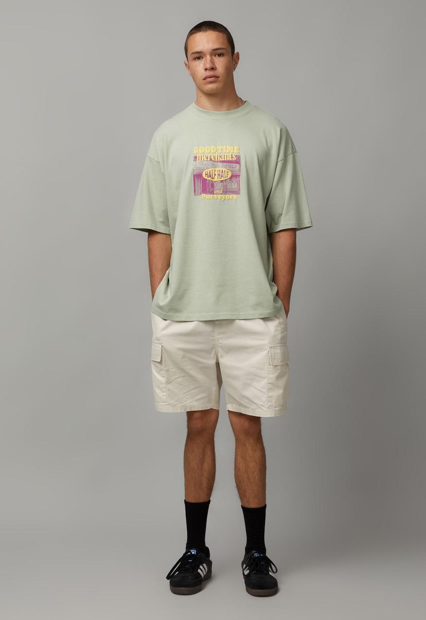 Factorie - Heavy weight box fit graphic T-shirt - wahsed seafoam/services