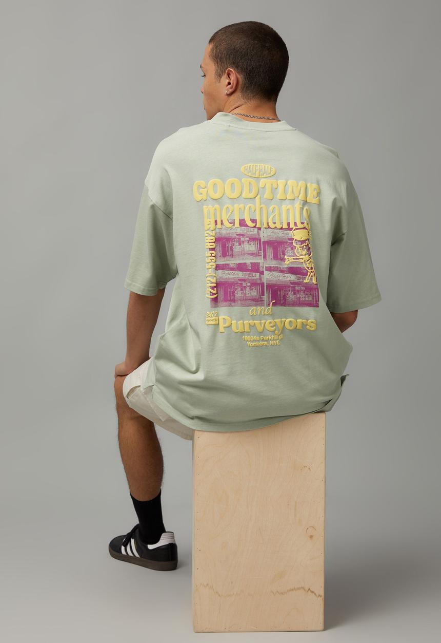 Factorie - Heavy weight box fit graphic T-shirt - wahsed seafoam/services