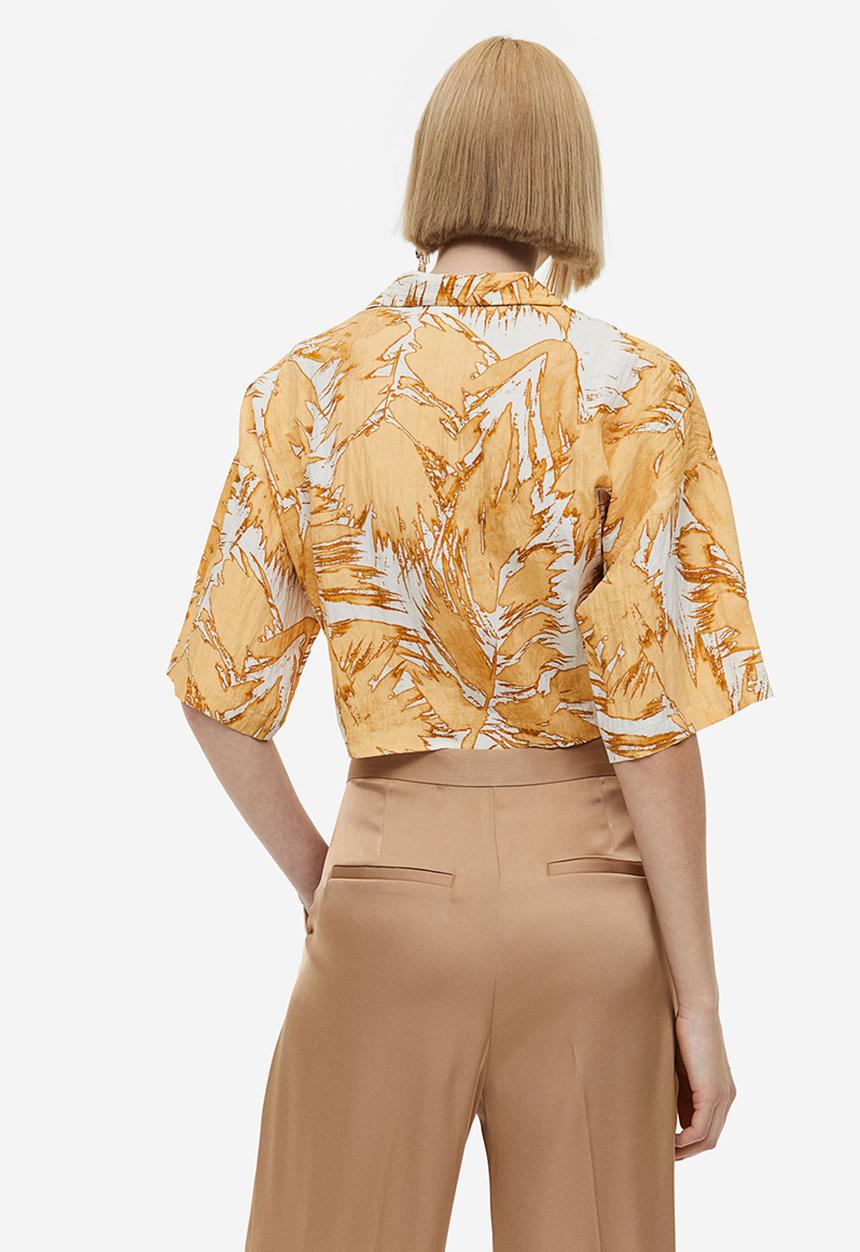 H&M - Tie-detail blouse - cream beige patterned