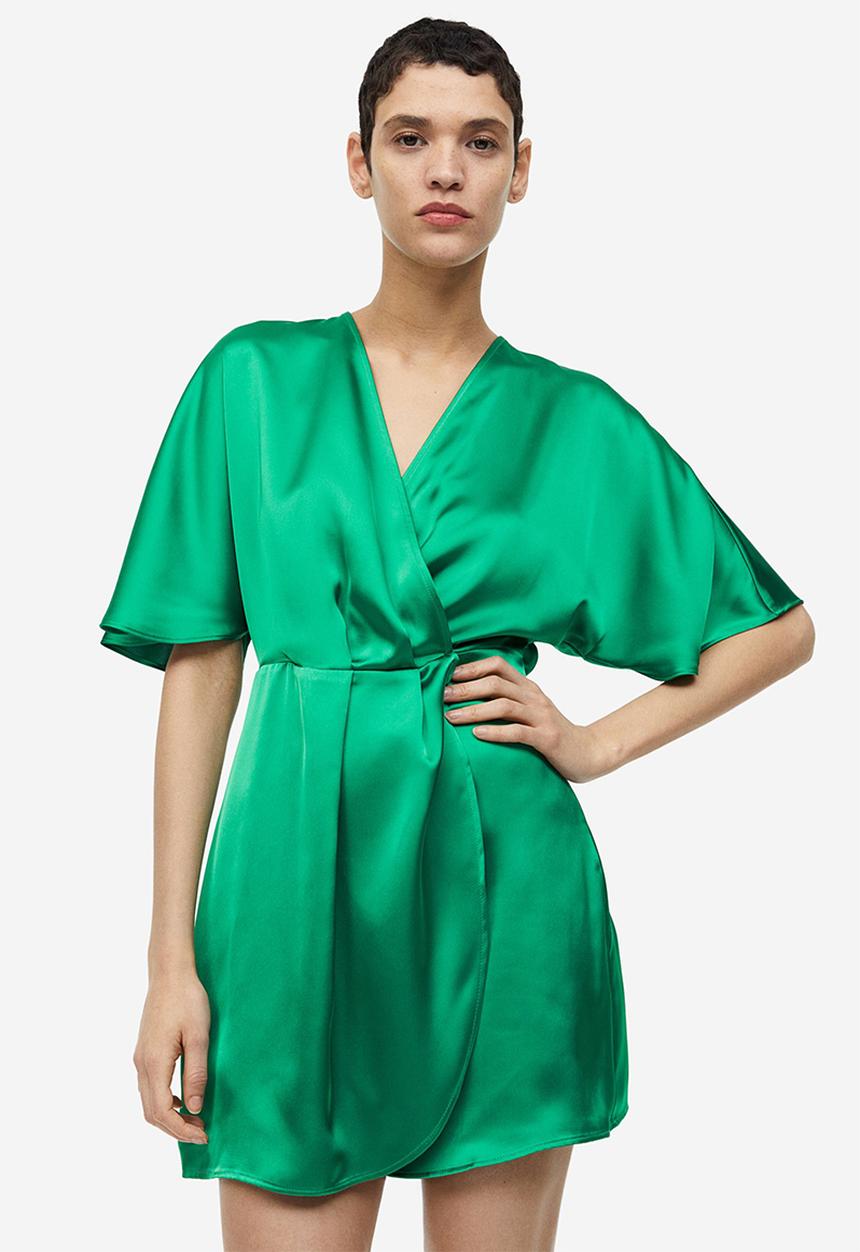 H&M - Satin wrap dress - green