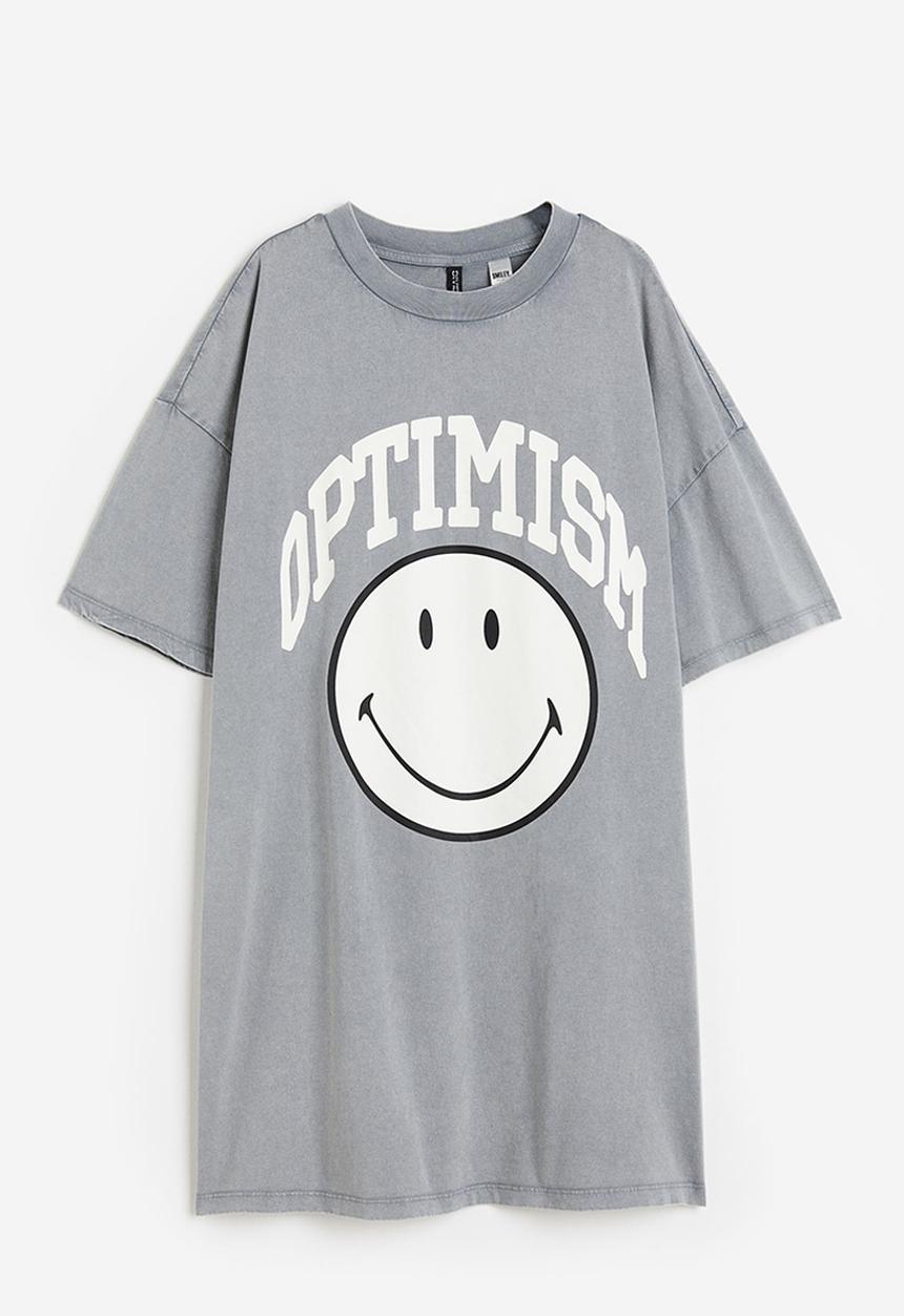 H&M - Printed T-shirt dress - light grey smiley® 