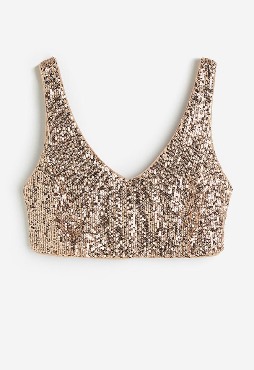H&M - Sequined crop top - beige