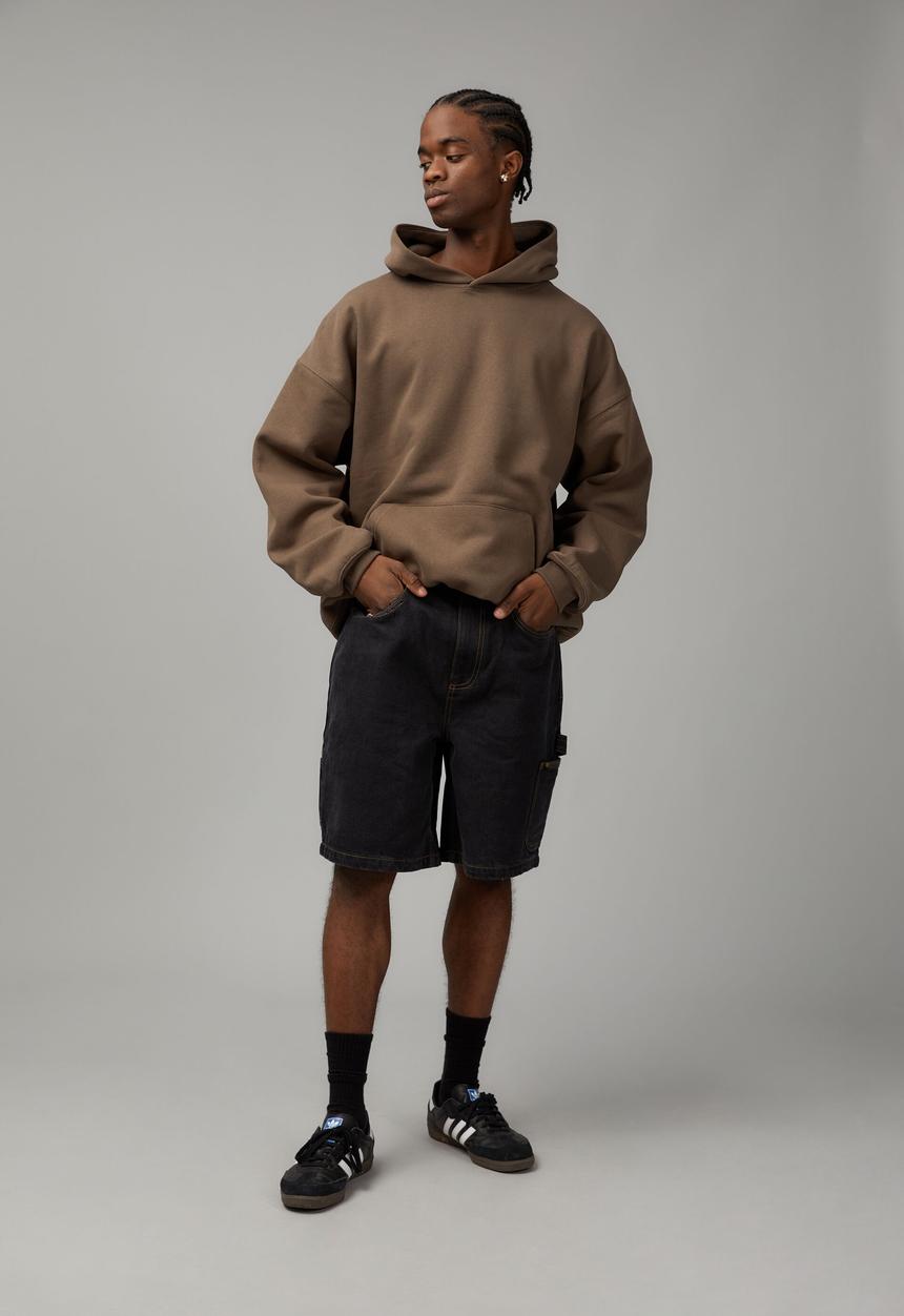 Factorie - Half painter baggy denim short - black stone