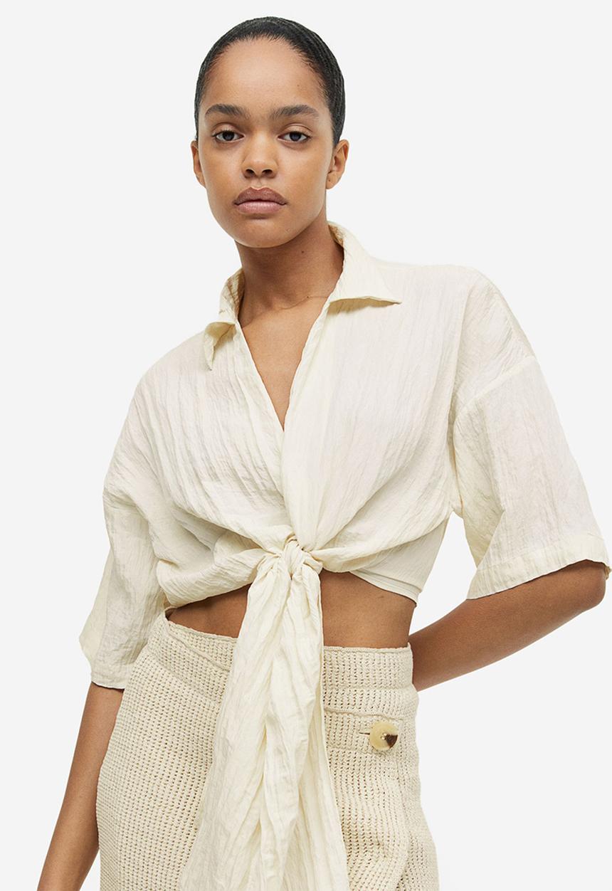 H&M - Tie-detail blouse - cream