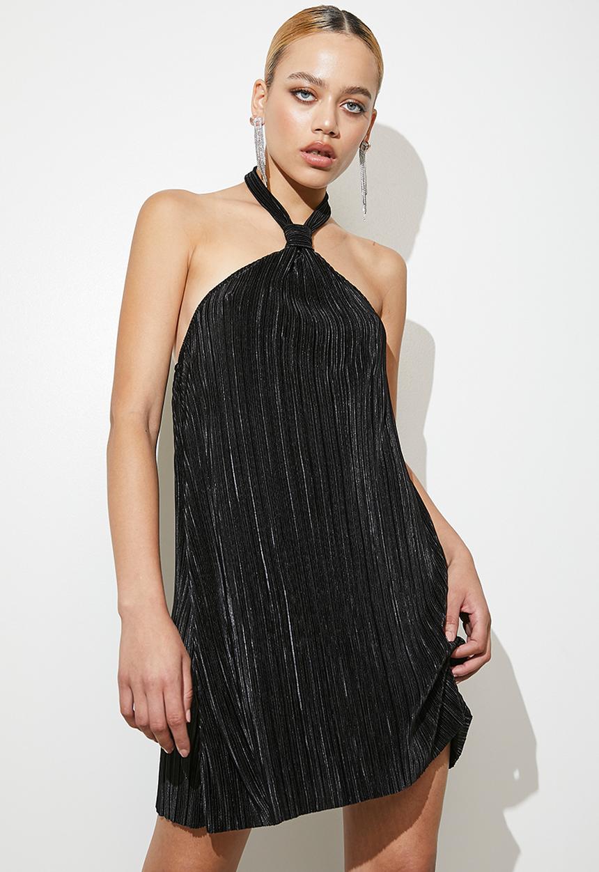 VELVET - Twist mini plisse dress - black