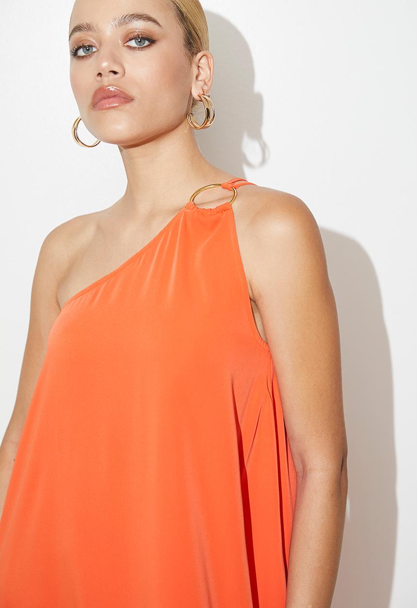 VELVET - Asymmetric satin kaftan dress with trim detail - orange