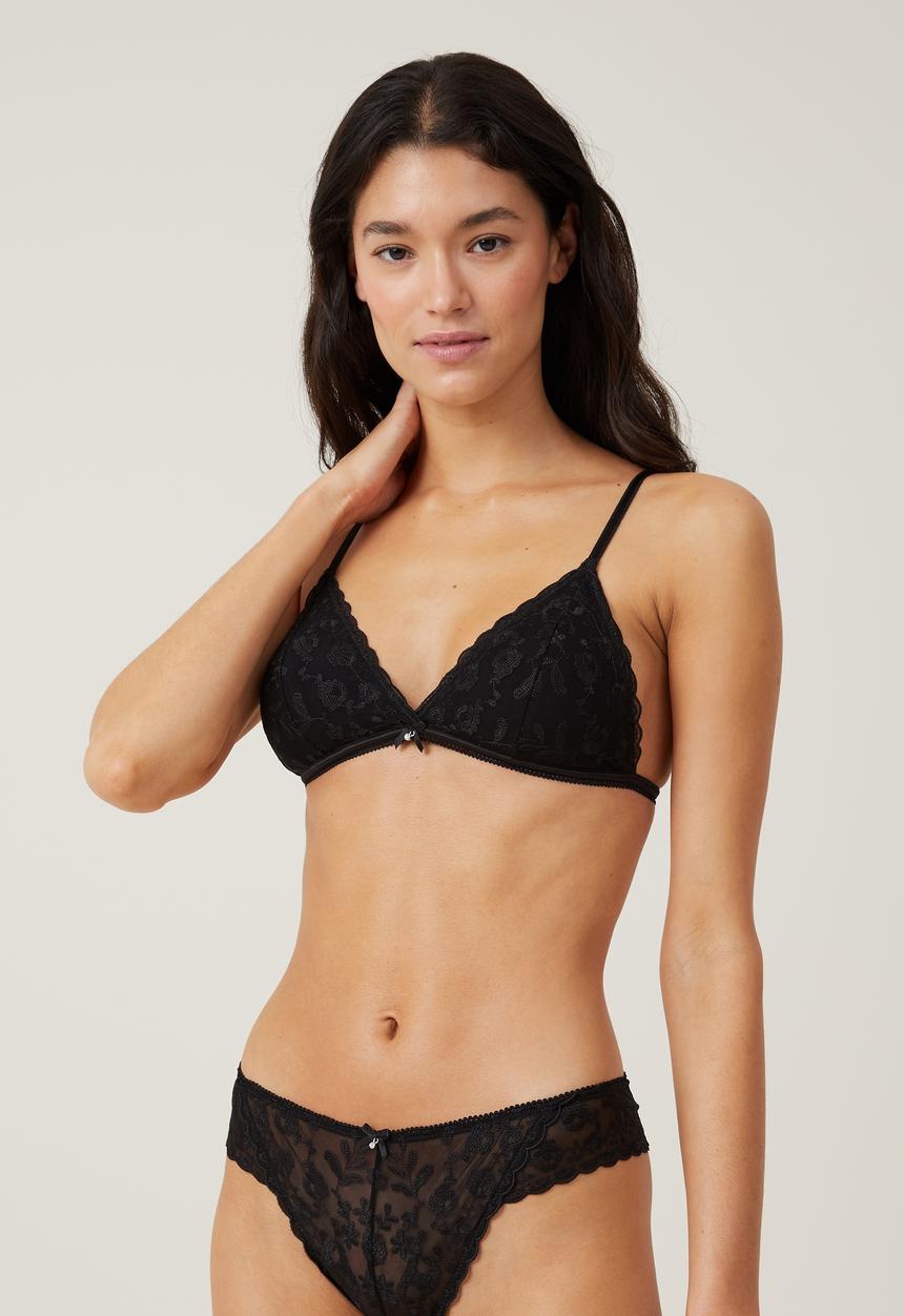 Cotton On - Aurora Lace Triangle Bralette - Black