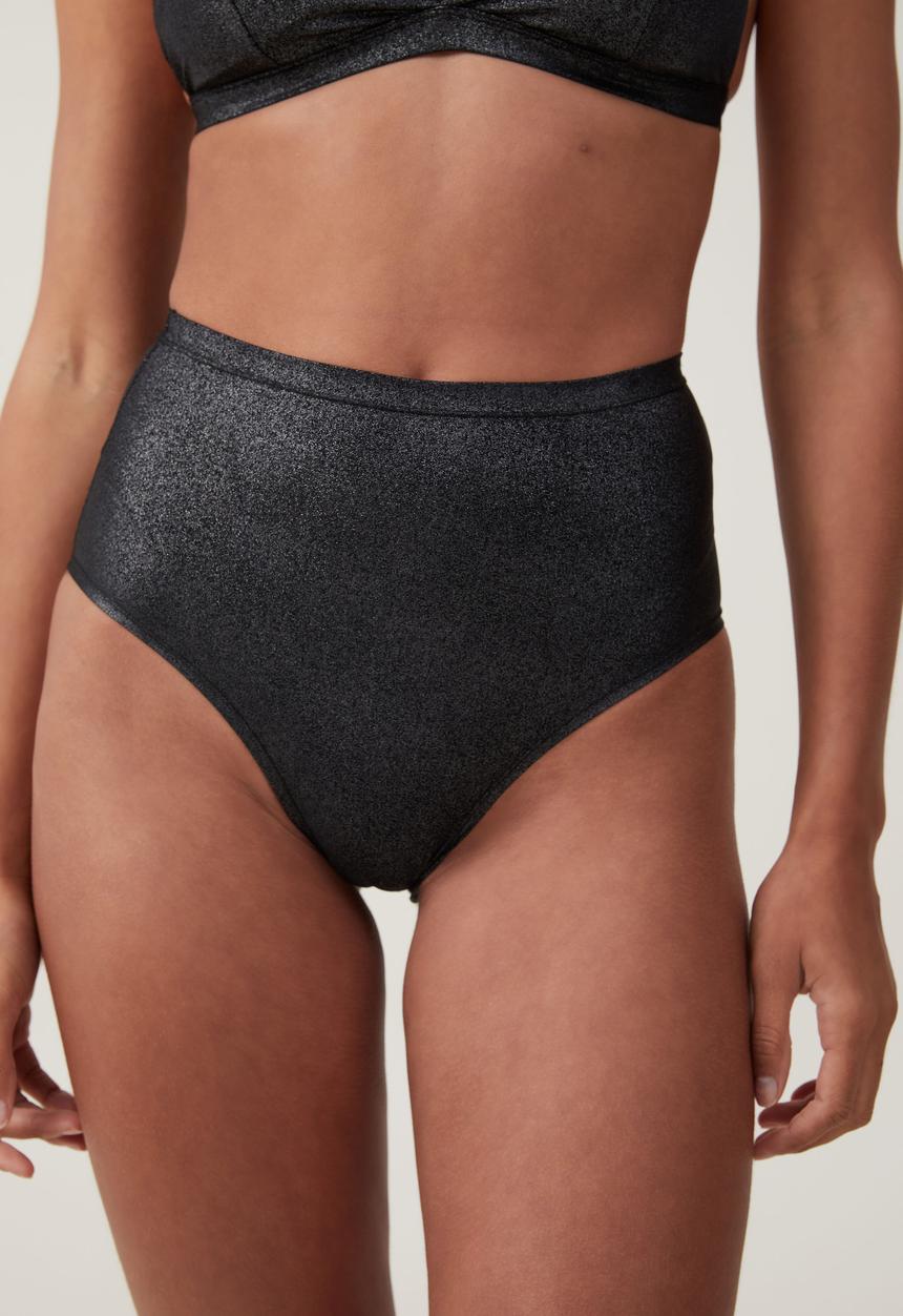 Cotton On - Emma Sparkle High Waist Bikini Brief - Black Sparkle