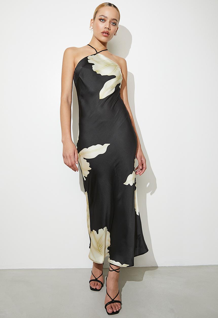 VELVET - Halter midi dress - black ground floral
