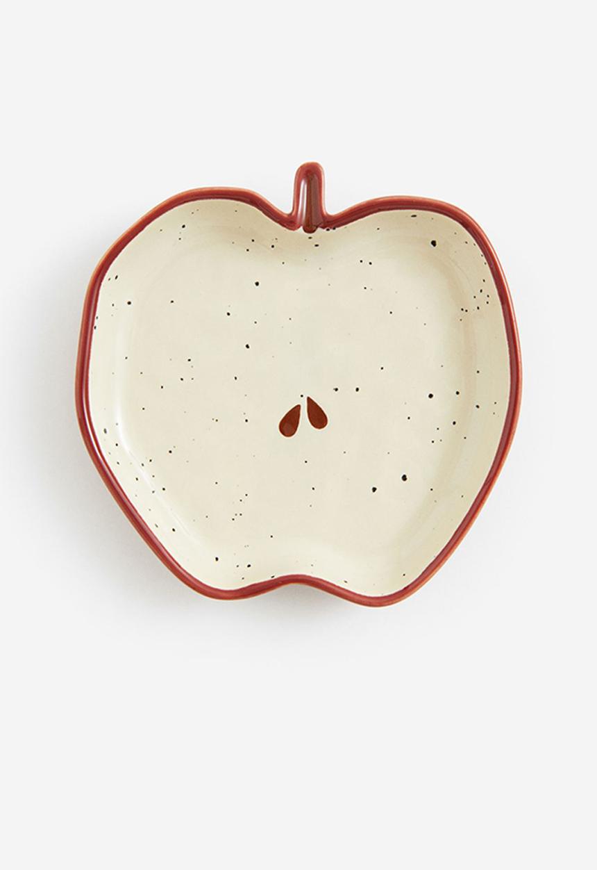 H&M - Stoneware plate - beige & red