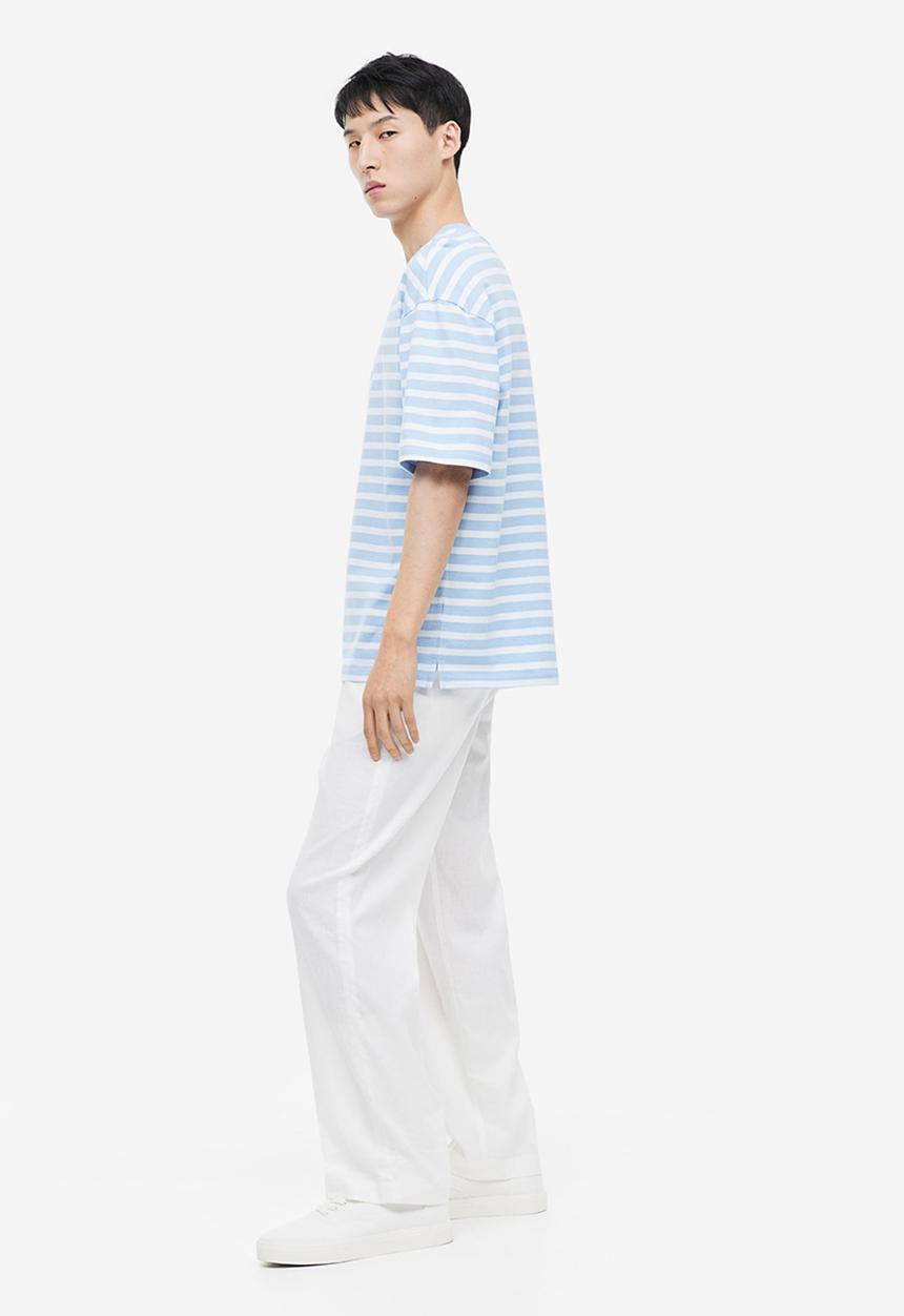 H&M - Relaxed fit cotton t-shirt - light blue & white striped