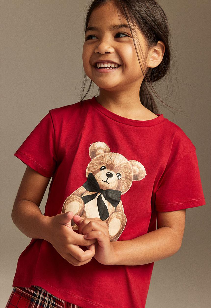 H&M - Printed jersey top - dark red teddy bear