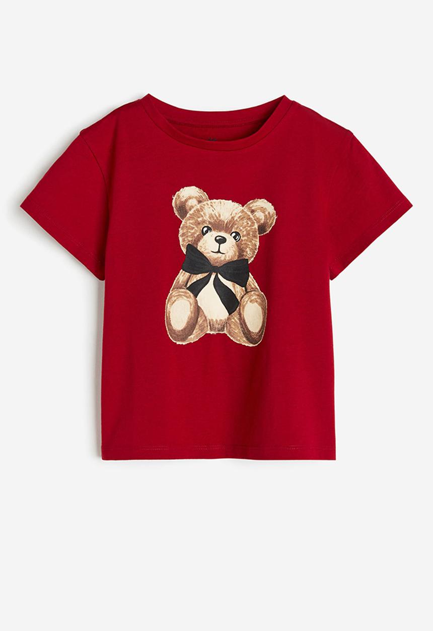 H&M - Printed jersey top - dark red teddy bear