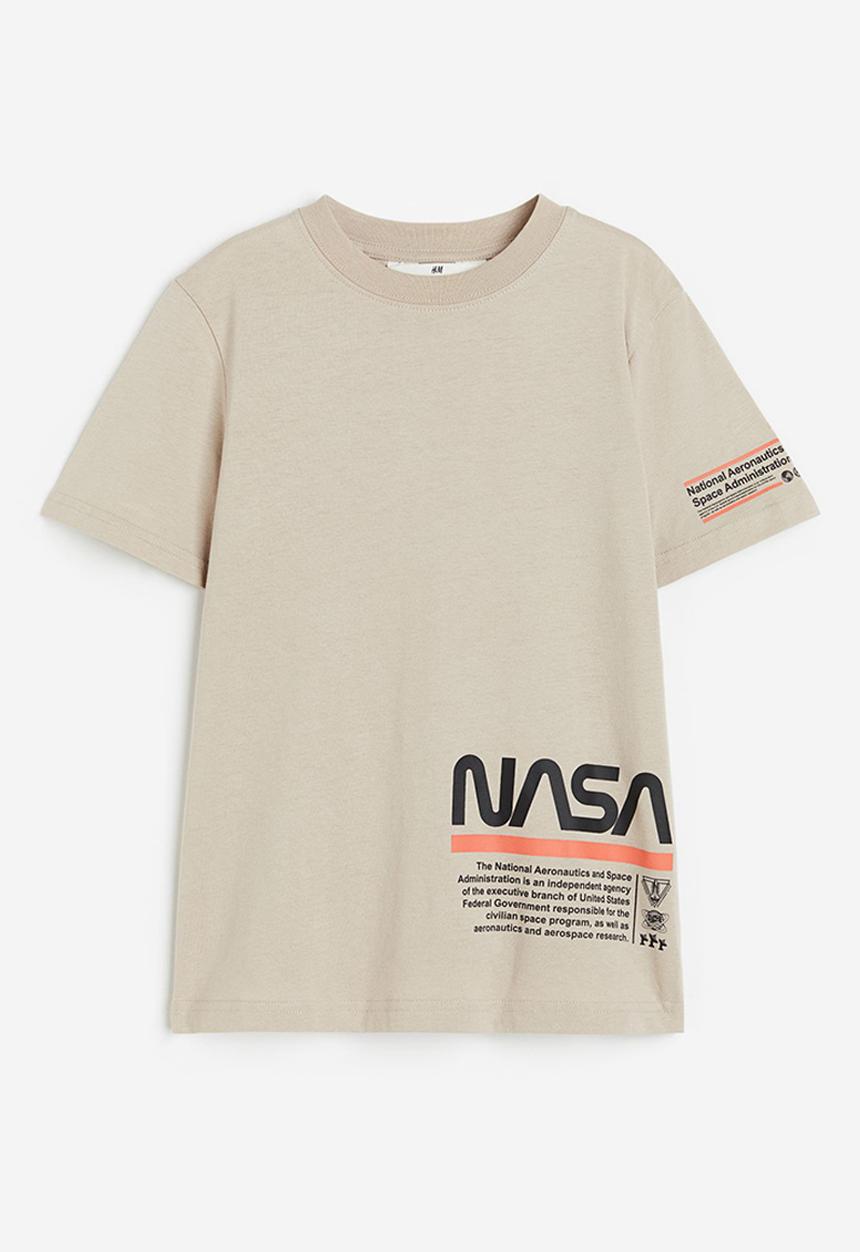 H&M - Printed T-shirt - greige nasa