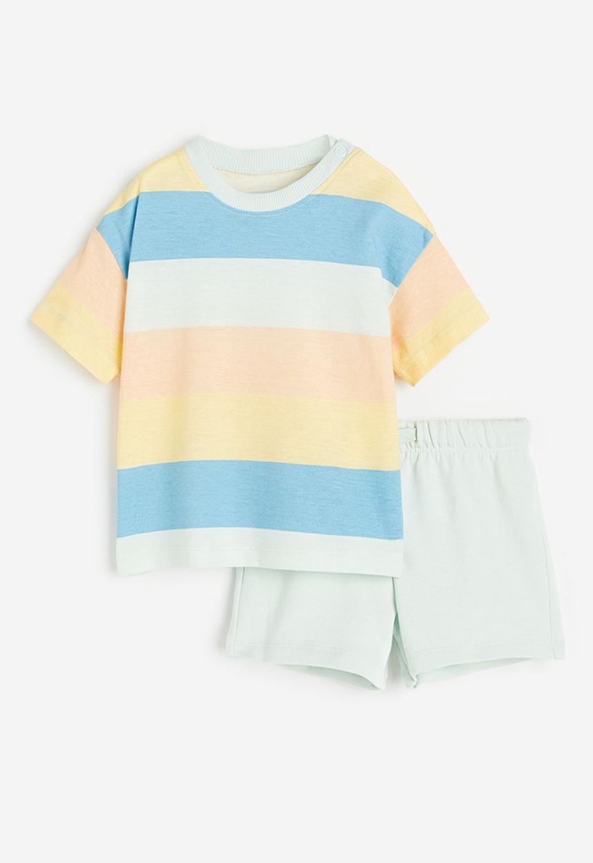 H&M - 2-Piece cotton set - pale green striped