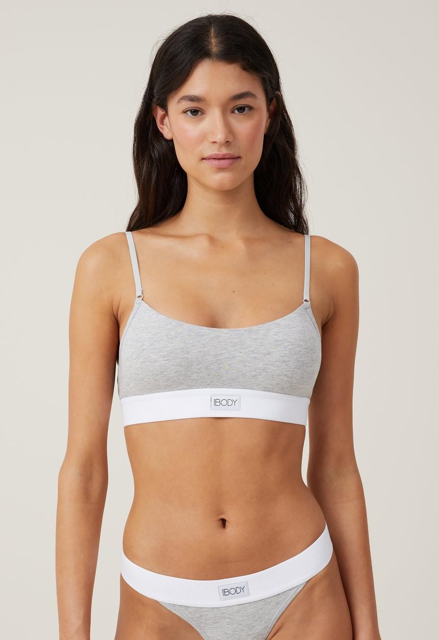 Cotton On - Organic Cotton Branded Padded Low Back Bralette - Grey Marle